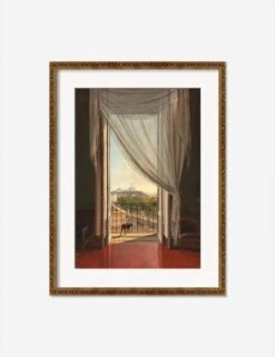 A View Of Naples Through A Window Print By Franz Ludwig Catel -Home Decor Sale AViewofNaplesthroughWindowBronzeGoldOrnateMatted