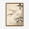 Dragonfly, Coxcomb And Bamboo Print By Miyazaki Yūzen -Home Decor Sale DragonflyCoxcombBronzeGoldFrame