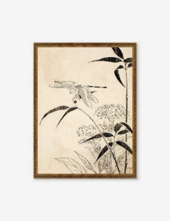 Dragonfly, Coxcomb And Bamboo Print By Miyazaki Yūzen