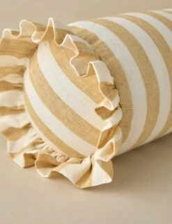 Amaroso Linen Ruffle Bolster Pillow -Home Decor Sale LitaLinenPillow IvoryandButter Bolster A0658637 Product 0479