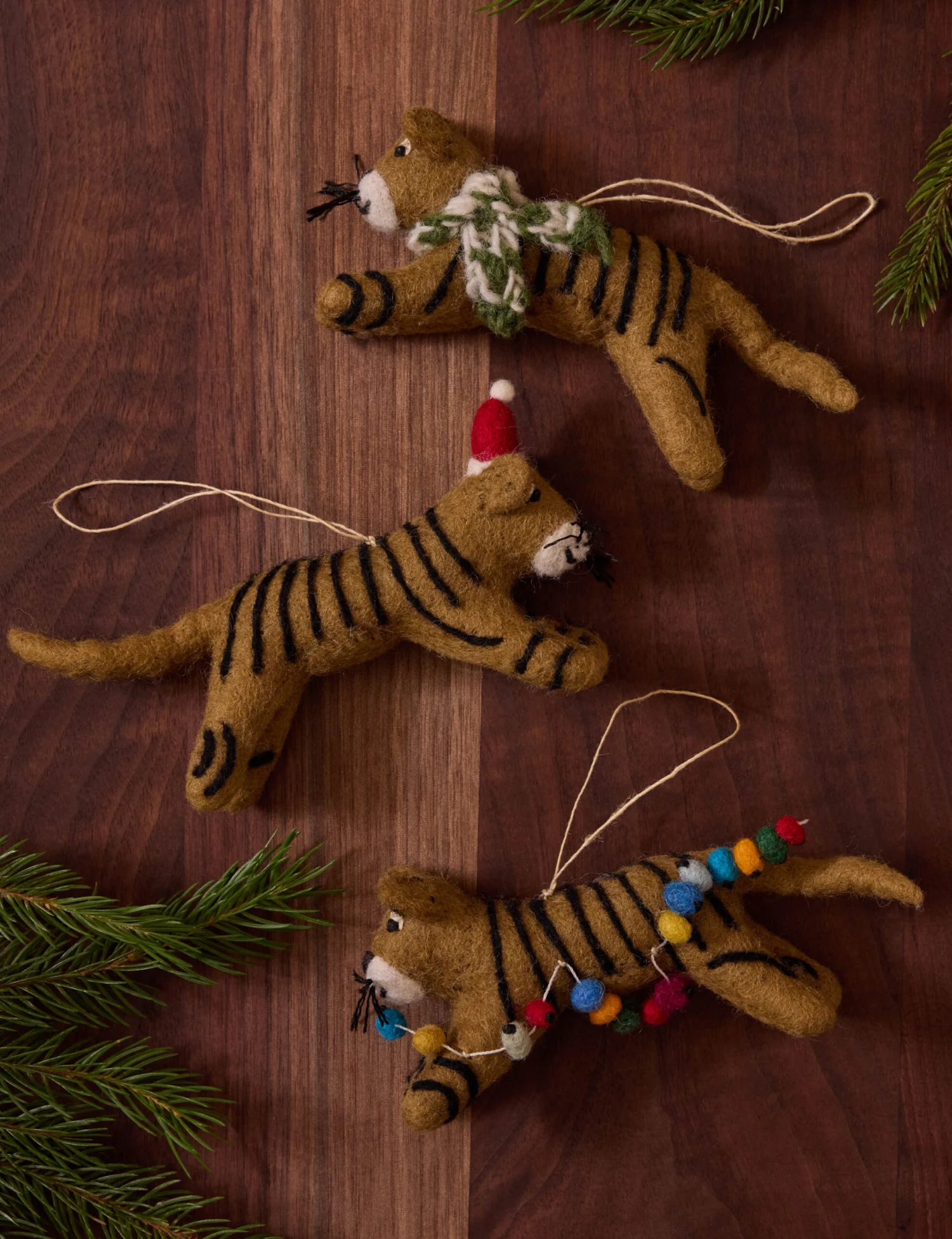 Felt Tiger Trio Ornaments (Set Of 3) By Sarah Sherman Samuel 3 Felt Tiger Trio Ornaments (Set Of 3) By Sarah Sherman Samuel