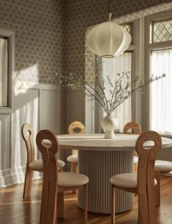 Janna Grasscloth Wallpaper By Sarah Sherman Samuel -Home Decor Sale Lulu and Georgia 14 DiningRoom2 2048 Lifestyle Janawallpaper Whitdiningchair ardenpendant