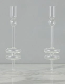 Glass Candlestick Pair (Set Of 2) By EtúHOME -Home Decor Sale Lulu and Georgia GEY517EC2 etuhome Clear Glass Candlestick Pair Medium 1 2 Product
