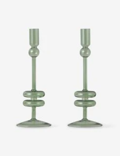 Glass Candlestick Pair (Set Of 2) By EtúHOME -Home Decor Sale Lulu and Georgia GEY517EG2 etuhome Sage Glass Candlestick Pair Medium 1 Product
