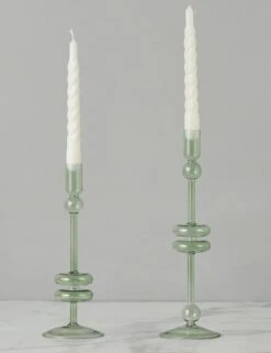 Glass Candlestick Pair (Set Of 2) By EtúHOME -Home Decor Sale Lulu and Georgia GEY517EG2 etuhome Sage Glass Candlestick Pair Medium 2 2 Product