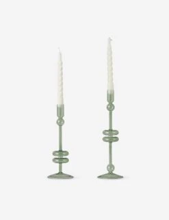 Glass Candlestick Pair (Set Of 2) By EtúHOME -Home Decor Sale Lulu and Georgia GEY517EG2 etuhome Sage Glass Candlestick Pair Medium 2 Product