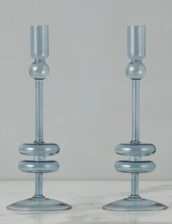 Glass Candlestick Pair (Set Of 2) By EtúHOME -Home Decor Sale Lulu and Georgia GEY517EZ2 etuhome Denim Glass Candlestick Pair Medium 1 2 Product