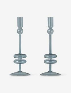 Glass Candlestick Pair (Set Of 2) By EtúHOME -Home Decor Sale Lulu and Georgia GEY517EZ2 etuhome Denim Glass Candlestick Pair Medium 1 Product