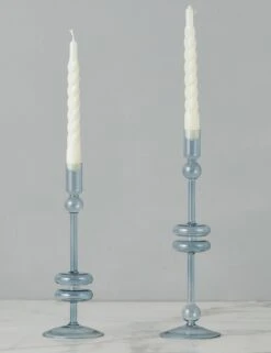 Glass Candlestick Pair (Set Of 2) By EtúHOME -Home Decor Sale Lulu and Georgia GEY517EZ2 etuhome Denim Glass Candlestick Pair Medium 2 2 Product