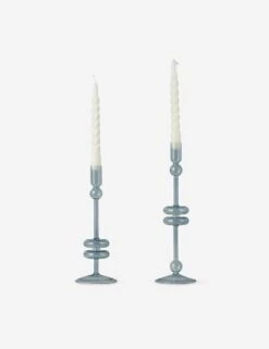 Glass Candlestick Pair (Set Of 2) By EtúHOME -Home Decor Sale Lulu and Georgia GEY517EZ2 etuhome Denim Glass Candlestick Pair Medium 2 Product