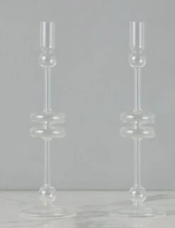 Glass Candlestick Pair (Set Of 2) By EtúHOME -Home Decor Sale Lulu and Georgia GEY517GC2 etuhome Clear Glass Candlestick Pair Large 1 2 Product
