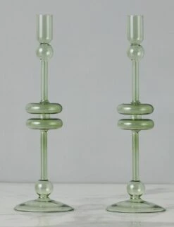 Glass Candlestick Pair (Set Of 2) By EtúHOME -Home Decor Sale Lulu and Georgia GEY517LG2 etuhome Sage Glass Candlestick Pair Large 1 2 Product