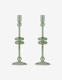 Glass Candlestick Pair (Set Of 2) By EtúHOME -Home Decor Sale Lulu and Georgia GEY517LG2 etuhome Sage Glass Candlestick Pair Large 1 Product