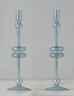 Glass Candlestick Pair (Set Of 2) By EtúHOME -Home Decor Sale Lulu and Georgia GEY517LZ2 etuhome Denim Glass Candlestick Pair Large 1 2 Product