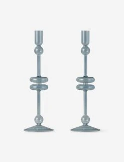 Glass Candlestick Pair (Set Of 2) By EtúHOME -Home Decor Sale Lulu and Georgia GEY517LZ2 etuhome Denim Glass Candlestick Pair Large 1 Product