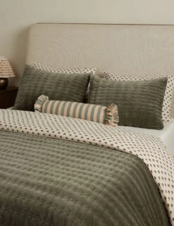 Amaroso Linen Ruffle Bolster Pillow -Home Decor Sale Lulu and Georgia LitaLinenPillow BlushandJade Bolster A0658634 1743 Lifestyle