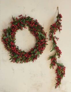 Faux Spruce Wreath With Red Berries And Pinecones
