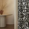 Organic Shapes Linen Curtain Panel By Sarah Sherman Samuel -Home Decor Sale OrganicShapesCurtainPanel BlackandIvory 50 x84 withCottonLining L0468136 1 StudioLifestyle
