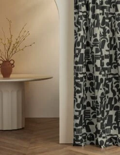 Organic Shapes Linen Curtain Panel By Sarah Sherman Samuel -Home Decor Sale OrganicShapesLinenCurtainPanelbySarahShermanSamuel KhakiandBlack 50 x84 L0476500 StudioLifestyle