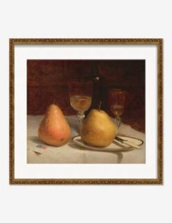 Two Pears On A Tabletop Print By Sanford Robinson Gifford -Home Decor Sale TwoPearsonaTabletopBronzeGoldOrnateMatted